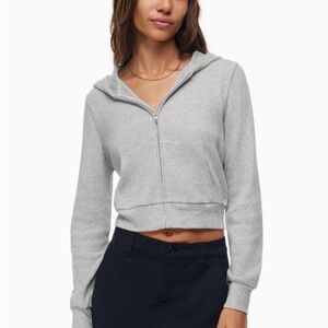TNA Light Gray Cropped Zip Hoodie